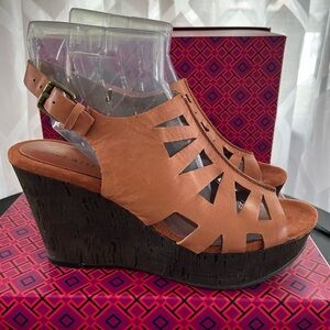 Nine West Leather Cork Wedge Sandals